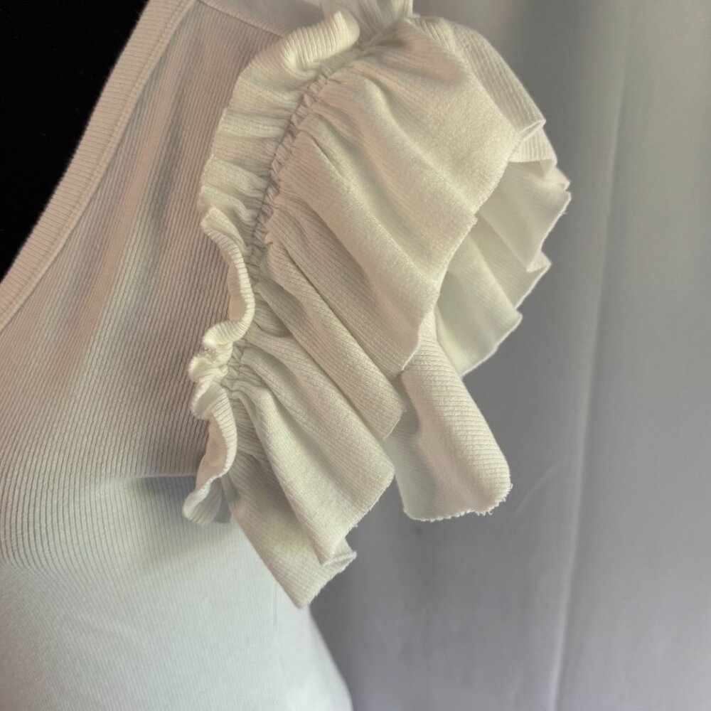 Ribbed flutter ruffle sleeve stretchy top Express Size Small - 355 - Picture 6 of 6